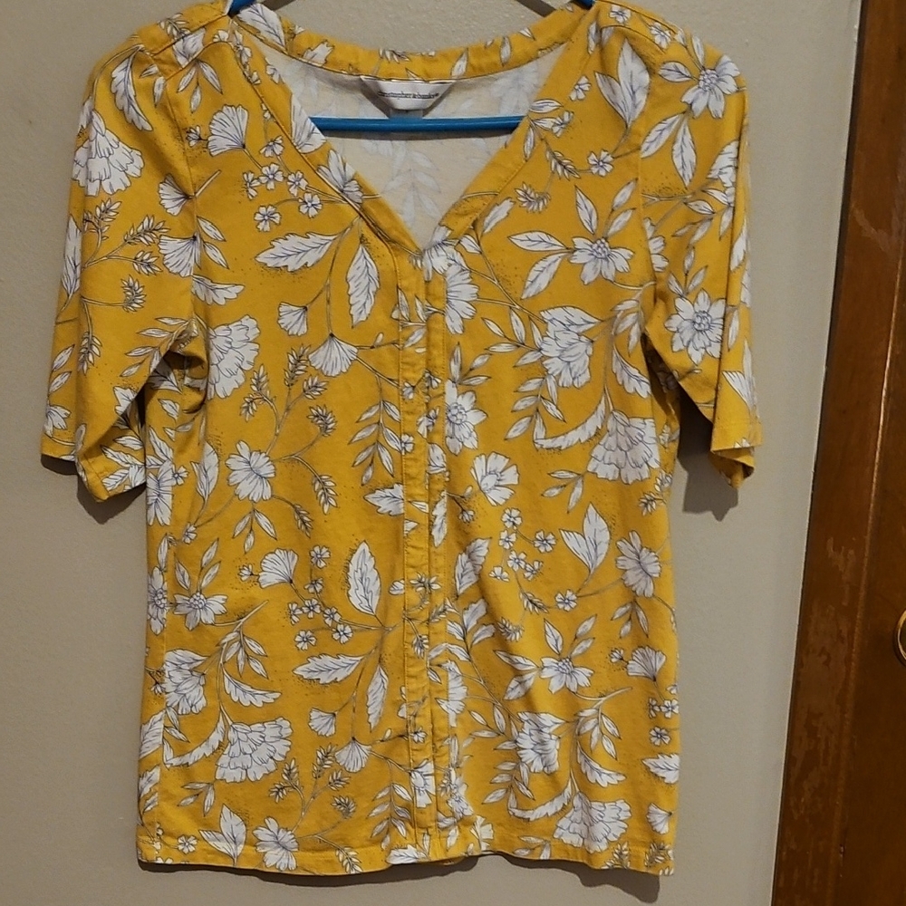 Christopher & Banks Floral Yellow Blouse